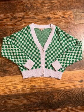 J. Crew Checkerboard V-Neck Cardigan